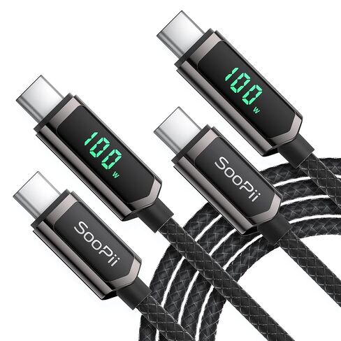 SOOPII 100W USB C to USB C Cable with LED Display,Nylon Braided,Black[4FT] in Saudi Arabia