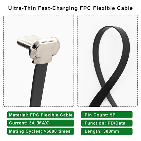 Right Angle USB C Flat Cable Right Angle USB C Male to Male PD 65W Fast Charge Data Cord for Power Banks Phone Tablet(300mm/11.8in) in Kuwait