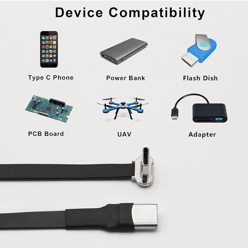 Right Angle USB C Flat Cable Right Angle USB C Male to Male PD 65W Fast Charge Data Cord for Power Banks Phone Tablet(300mm/11.8in) in Kuwait