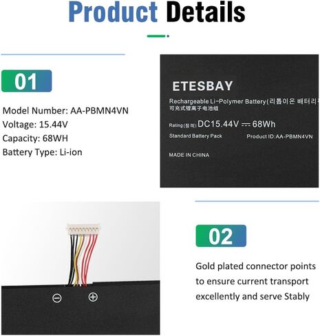 استبدال بطارية الكمبيوتر المحمول AA-PBMN4VN لجهاز Samsung Galaxy Book Pro 360 15 15.6 بوصة NP950XDB NP950XDB-KB1US NP950XDB-KA1US NP950XDB-KC5US NP950XDB-KC3US NP950QDB NP950QDB-KB1US 15.44 فولت 68 واط/4405 مللي أمبير in Kuwait
