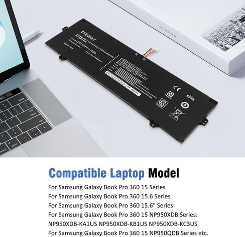 استبدال بطارية الكمبيوتر المحمول AA-PBMN4VN لجهاز Samsung Galaxy Book Pro 360 15 15.6 بوصة NP950XDB NP950XDB-KB1US NP950XDB-KA1US NP950XDB-KC5US NP950XDB-KC3US NP950QDB NP950QDB-KB1US 15.44 فولت 68 واط/4405 مللي أمبير in Kuwait