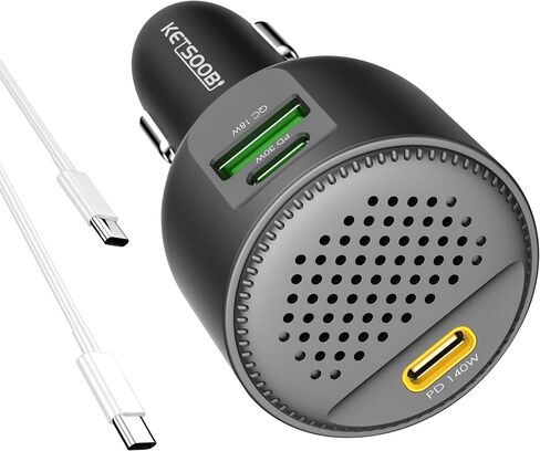 170W Car USB Charger with Built-in Heat Dissipation System, 3 Ports Car Adapter PD 3.1 140W/ PD 30W+QC18W Compatible with MacBook, Laptop, iPhone 17/16/15, Samsung Galaxy S24 (Black) in Saudi Arabia