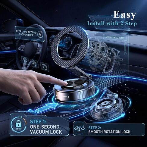 Magnetic Phone Holder for Car,Vacuum Suction Cup Phone Holder,Heavy-Duty Metal Arm&Head, Magsafe Car Mount for iPhone, 360° Adjustable Dashboard Mount,Folding Holder for iPhone and Android in Saudi Arabia