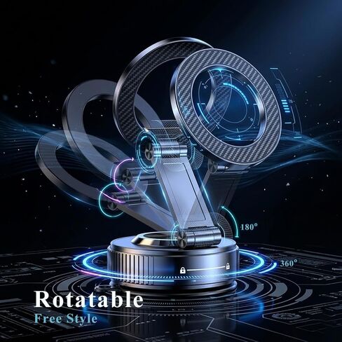 Magnetic Phone Holder for Car,Vacuum Suction Cup Phone Holder,Heavy-Duty Metal Arm&Head, Magsafe Car Mount for iPhone, 360° Adjustable Dashboard Mount,Folding Holder for iPhone and Android in Saudi Arabia