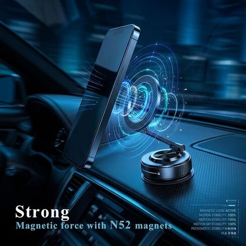 Magnetic Phone Holder for Car,Vacuum Suction Cup Phone Holder,Heavy-Duty Metal Arm&Head, Magsafe Car Mount for iPhone, 360° Adjustable Dashboard Mount,Folding Holder for iPhone and Android in Saudi Arabia
