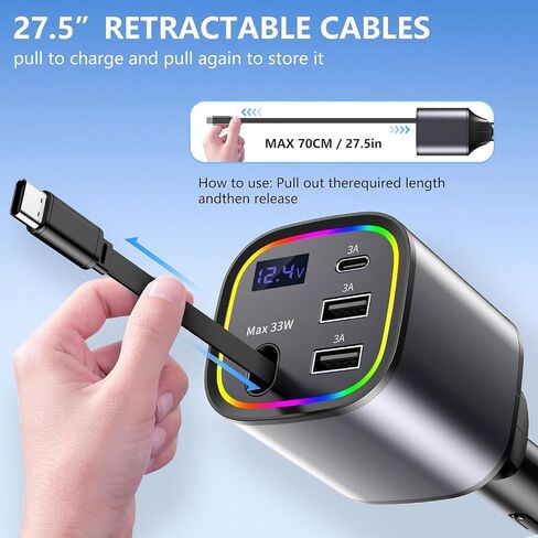 Retractable Car Charger USB C 78W & 85.5W 4 in 1 Fast Car Charger in Saudi Arabia