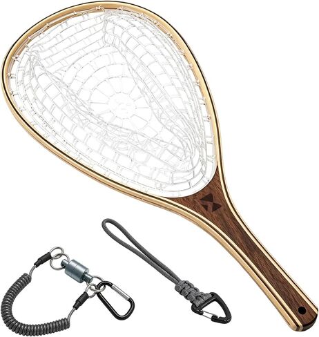 BasicGear Wooden Fly Fishing Landing Net, 24 Inch Trout Net, Magnet System in Saudi Arabia