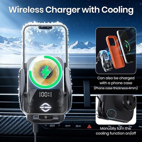 Cooling Car Phone Holder, 15W Wireless Car Charger Mount, Smart Sensing in Saudi Arabia