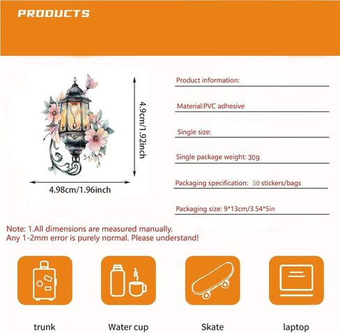 50PCS Watercolor Hanging Lantern and String Light Stickers，Clear Tree Branch Scrapbook Stickers for Journaling, Card Making,Water Bottle Suitcase Phone Skateboard Guitar Bike Laptop Scrapbook in Saudi Arabia