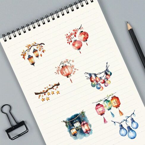 50PCS Watercolor Hanging Lantern and String Light Stickers，Clear Tree Branch Scrapbook Stickers for Journaling, Card Making,Water Bottle Suitcase Phone Skateboard Guitar Bike Laptop Scrapbook in Saudi Arabia