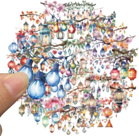 50PCS Watercolor Hanging Lantern and String Light Stickers，Clear Tree Branch Scrapbook Stickers for Journaling, Card Making,Water Bottle Suitcase Phone Skateboard Guitar Bike Laptop Scrapbook in Saudi Arabia