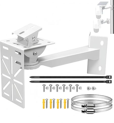 Security Camera Mount Kit - Pole/Wall Bracket with L-Adapter, 2 Stainless Steel Straps, Solar Panel Duckbill Bracket, Fits Dome/IP/PTZ Cameras, Indoor/Outdoor (Pole Mount Set with Solar Panel Bracket) in Saudi Arabia