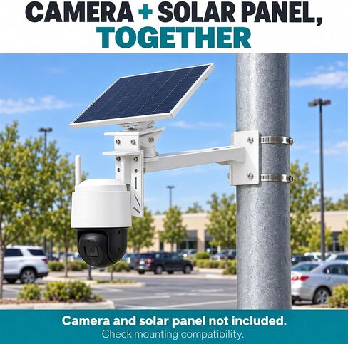 Security Camera Mount Kit - Pole/Wall Bracket with L-Adapter, 2 Stainless Steel Straps, Solar Panel Duckbill Bracket, Fits Dome/IP/PTZ Cameras, Indoor/Outdoor (Pole Mount Set with Solar Panel Bracket) in Saudi Arabia