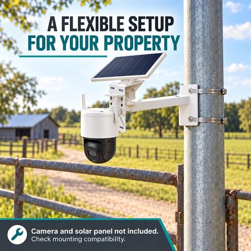 Security Camera Mount Kit - Pole/Wall Bracket with L-Adapter, 2 Stainless Steel Straps, Solar Panel Duckbill Bracket, Fits Dome/IP/PTZ Cameras, Indoor/Outdoor (Pole Mount Set with Solar Panel Bracket) in Saudi Arabia