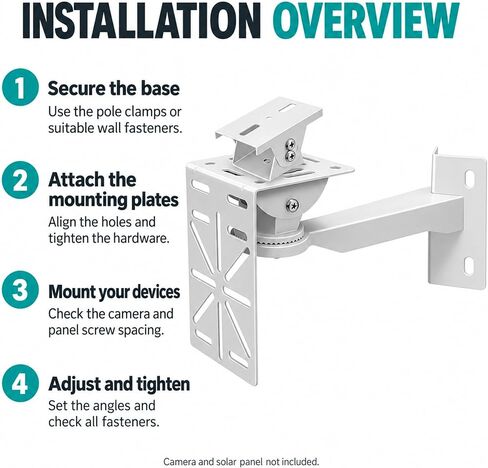 Security Camera Mount Kit - Pole/Wall Bracket with L-Adapter, 2 Stainless Steel Straps, Solar Panel Duckbill Bracket, Fits Dome/IP/PTZ Cameras, Indoor/Outdoor (Pole Mount Set with Solar Panel Bracket) in Saudi Arabia