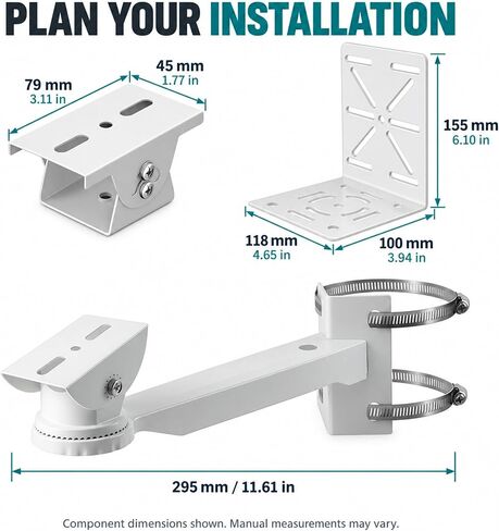 Security Camera Mount Kit - Pole/Wall Bracket with L-Adapter, 2 Stainless Steel Straps, Solar Panel Duckbill Bracket, Fits Dome/IP/PTZ Cameras, Indoor/Outdoor (Pole Mount Set with Solar Panel Bracket) in Saudi Arabia