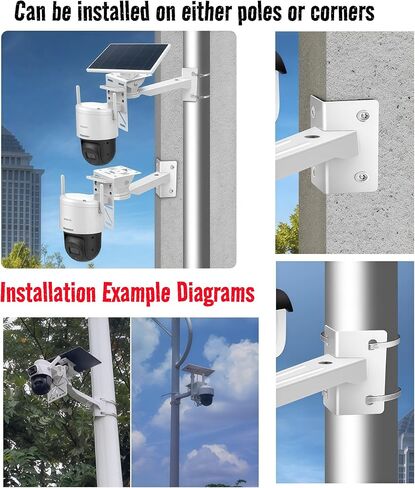 Security Camera Mount Kit - Pole/Wall Bracket with L-Adapter, 2 Stainless Steel Straps, Solar Panel Duckbill Bracket, Fits Dome/IP/PTZ Cameras, Indoor/Outdoor (Pole Mount Set with Solar Panel Bracket) in Saudi Arabia