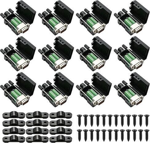 18Pack DB9 Connector Adapter Kit, 9 Pin D-SUB Male/Female Solder Cup Connectors, Tin Plated Housing, Lightweight Gray Plastic Hoods, Individually Bagged in Saudi Arabia