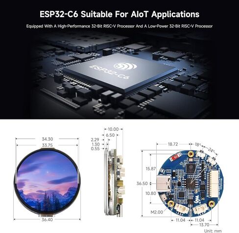 Waveshare ESP32-C6 1.32inch AMOLED Round Touch Display Development Board, 466×466 Pixels, QSPI Interface, Supports Wi-Fi 6 and BT 5 in Saudi Arabia
