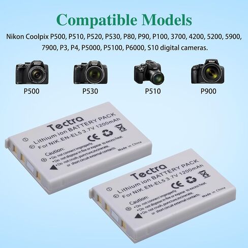 Tectra 3X EN-EL5 Battery + LED USB Charger for Nikon P530 P510 P500 P520 in Saudi Arabia