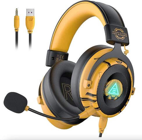 EKSA USB Gaming Headset for PC, Computer Gaming Headphones with Detachable Microphone Noise Cancelling, 7.1 Surround Sound, 50MM Driver, Wired Headset for PS4 PS5, Xbox One, Laptop (Yellow) in Saudi Arabia