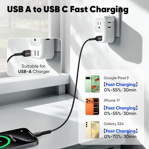 USB A to USB C Cable 3 ft, 18W Fast Charging USB-A Charger Cord 2-Pack in Saudi Arabia