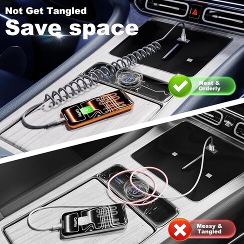 كابل USB C ملفوف، سلك شاحن سيارة USB A إلى USB C، عبوتان بطول 3 أقدام، رمادي in Kuwait