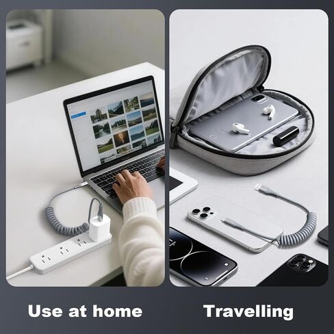 كابل USB C ملفوف، سلك شاحن سيارة USB A إلى USB C، عبوتان بطول 3 أقدام، رمادي in Kuwait