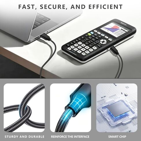 [كابل شحن USB وUSB C مجدول من قطعتين لآلات حاسبة تكساس إنسترومنتس، TI-84 Plus CE، TI-84 Plus C الإصدار الفضي، TI 89 تيتانيوم، TI Nspire CX-3.3ft in Kuwait