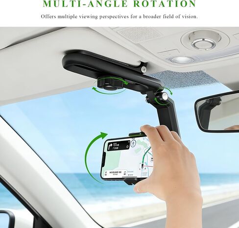 Car Sun Visor Phone Holder, 1080° Rotatable Multifunctional Rearview Mirror Phone Holder, Foldable Adjustable Sun Visor Mount Clip Compatible with Most Smartphones in Saudi Arabia