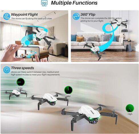 SIMREX Drone With Camera 1080P for Kids And Adults, RC Quadcopter with Altitude Hold, Mini Drone With One Key Start, Waypoint Fly, Headless Mode, 3D Flip, 3 Speeds, Remote Control Drone for Beginners in Saudi Arabia