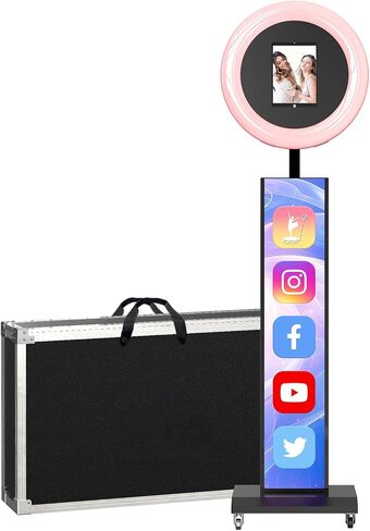 كشك صور محمول لجهاز ipad 12.9in 11in 10.9in 10.2in مع التحكم في تطبيق البرنامج، مزامنة الموسيقى، شعار مخصص مجاني، حقيبة طيران، للحفلات، الزفاف (صندوق إضاءة كبير أسود) in Kuwait