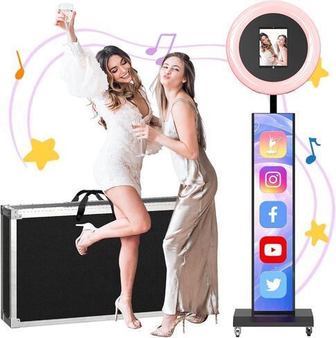 كشك صور محمول لجهاز ipad 12.9in 11in 10.9in 10.2in مع التحكم في تطبيق البرنامج، مزامنة الموسيقى، شعار مخصص مجاني، حقيبة طيران، للحفلات، الزفاف (صندوق إضاءة كبير أسود) in Kuwait