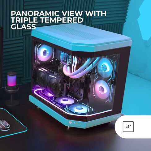 Mars Gaming MC-3T, Custom ATX Gaming Case, Triple Window Continuous Tempered Glass, Full Liquid Cooling, Dual Side Camera, 3x Vertical PCI Slots, USB-C and USB 3.0, Blue in Saudi Arabia