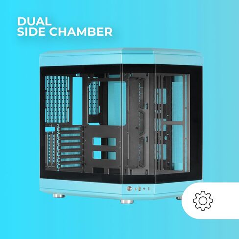 Mars Gaming MC-3T, Custom ATX Gaming Case, Triple Window Continuous Tempered Glass, Full Liquid Cooling, Dual Side Camera, 3x Vertical PCI Slots, USB-C and USB 3.0, Blue in Saudi Arabia