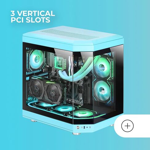 Mars Gaming MC-3T, Custom ATX Gaming Case, Triple Window Continuous Tempered Glass, Full Liquid Cooling, Dual Side Camera, 3x Vertical PCI Slots, USB-C and USB 3.0, Blue in Saudi Arabia