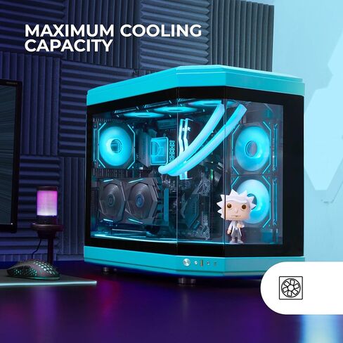 Mars Gaming MC-3T, Custom ATX Gaming Case, Triple Window Continuous Tempered Glass, Full Liquid Cooling, Dual Side Camera, 3x Vertical PCI Slots, USB-C and USB 3.0, Blue in Saudi Arabia