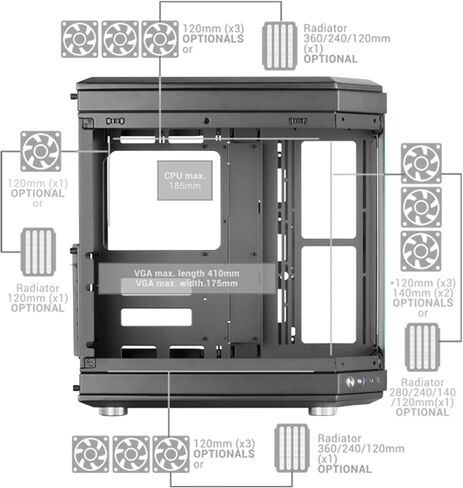 Mars Gaming MC-3T, Custom ATX Gaming Case, Triple Window Continuous Tempered Glass, Full Liquid Cooling, Dual Side Camera, 3x Vertical PCI Slots, USB-C and USB 3.0, Blue in Saudi Arabia