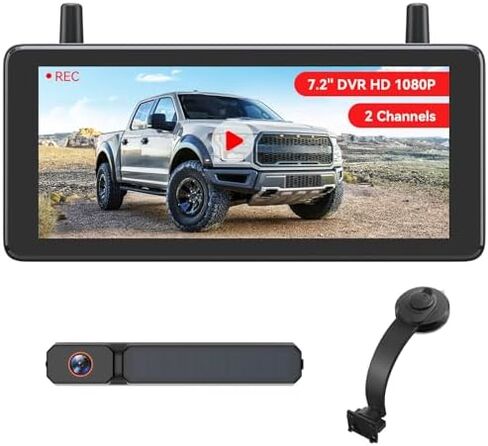 AUTO-VOX 7.2" Solar Wireless Backup Camera with Suction Cup Mount: HD 1080P DVR Reverse Camera, Adjustable Windshield Mount, IP69K Waterproof for Car, Van, SUV, Truck, Trailer, RV in Saudi Arabia