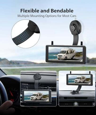 AUTO-VOX 7.2" Solar Wireless Backup Camera with Suction Cup Mount: HD 1080P DVR Reverse Camera, Adjustable Windshield Mount, IP69K Waterproof for Car, Van, SUV, Truck, Trailer, RV in Saudi Arabia