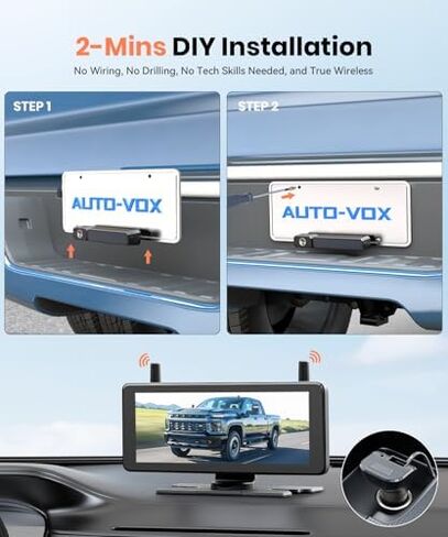 AUTO-VOX 7.2" Solar Wireless Backup Camera with Suction Cup Mount: HD 1080P DVR Reverse Camera, Adjustable Windshield Mount, IP69K Waterproof for Car, Van, SUV, Truck, Trailer, RV in Saudi Arabia