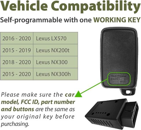 Smart Key Fob Replacement for 2015 2016 2017 2018 2019 2020 Lexus Late-LX570 NX200t NX300 NX300h 281451-2110 HYQ14FBA Keyless Entry 4 Buttons 315MHz in Saudi Arabia