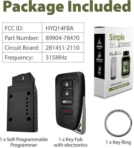 Smart Key Fob Replacement for 2015 2016 2017 2018 2019 2020 Lexus Late-LX570 NX200t NX300 NX300h 281451-2110 HYQ14FBA Keyless Entry 4 Buttons 315MHz in Saudi Arabia