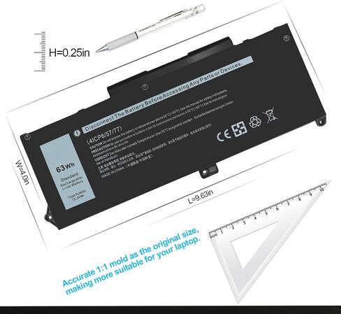 RJ40G 63Wh Laptop Battery Replacement for Dell Latitude 15 5520 Latitude 14 5420 Precision 15 3560 Series M033W 01K2CF 075X16 WY9DX P137G P137G001 P104F P104F001 0WK3F1 0M3KCN 15.2V 3941mAh Notebook. in Kuwait