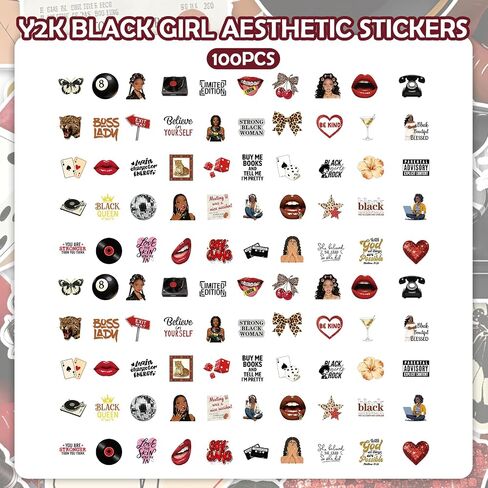 100 Pcs Black Girl Stickers, Retro Y2k Downtown Girl Stickers Bulk for Teen Adults, Motivational Aesthetic Decals for Scrapbook Laptop Water Bottle Notebook Party Supplies in Saudi Arabia