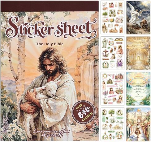 670Pcs+ Vintage Christian Bible Journaling Sticker Book, Faith Stickers with 20 Sheets Tear‑Away Scrapbook Background Papers for Journal Scrapbook Craft Supplies Religious Gift for Women Adults in Saudi Arabia