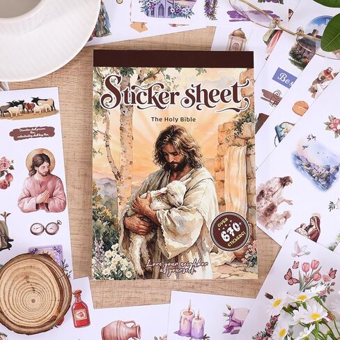 670Pcs+ Vintage Christian Bible Journaling Sticker Book, Faith Stickers with 20 Sheets Tear‑Away Scrapbook Background Papers for Journal Scrapbook Craft Supplies Religious Gift for Women Adults in Saudi Arabia