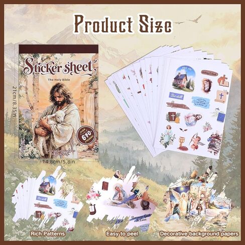 670Pcs+ Vintage Christian Bible Journaling Sticker Book, Faith Stickers with 20 Sheets Tear‑Away Scrapbook Background Papers for Journal Scrapbook Craft Supplies Religious Gift for Women Adults in Saudi Arabia