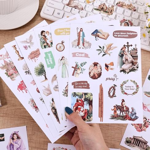 670Pcs+ Vintage Christian Bible Journaling Sticker Book, Faith Stickers with 20 Sheets Tear‑Away Scrapbook Background Papers for Journal Scrapbook Craft Supplies Religious Gift for Women Adults in Saudi Arabia