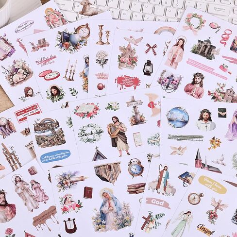 670Pcs+ Vintage Christian Bible Journaling Sticker Book, Faith Stickers with 20 Sheets Tear‑Away Scrapbook Background Papers for Journal Scrapbook Craft Supplies Religious Gift for Women Adults in Saudi Arabia
